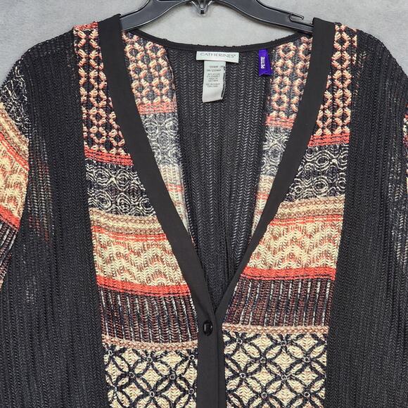Catherines Mesh Cardigan Petite 1XWP 18/20WP Black Red Artsy Boho Coastal - Picture 6 of 10